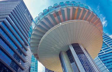 Singapore - January 12, 2019: Modern architecture in the form of a plate in the city center