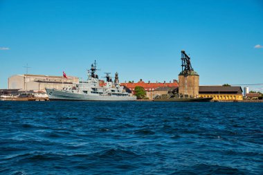 Two warships in the harbor of Copenhagen, Denmark
