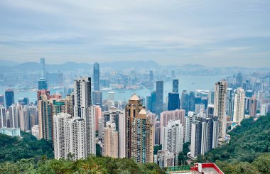 Cityscape. View of skyscrapers and Victoria Harbor from Victoria Peak in Hong Kong