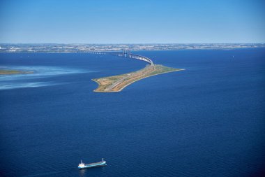Top view of the Oresund bridge between Malmo and Copenhagen across the strait