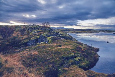 Güzel manzara. Thingvellir İzlanda 'da ulusal bir parktır..