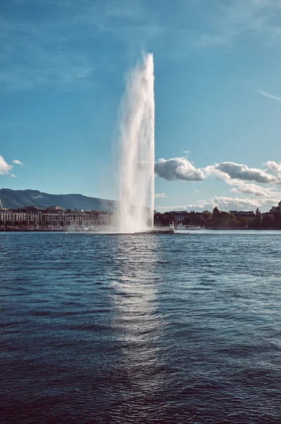 City landscape. View of the city, the fountain and the lake. Geneva, Switzerland.