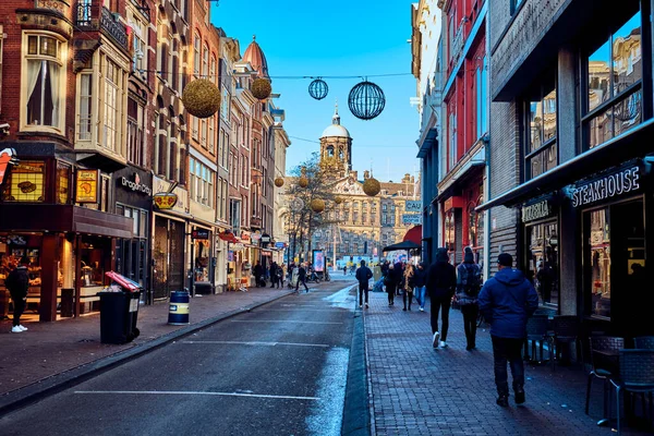 Amsterdam November 2019 Stadslandschap Uitzicht Toeristische Straat Het Centrum — Stockfoto