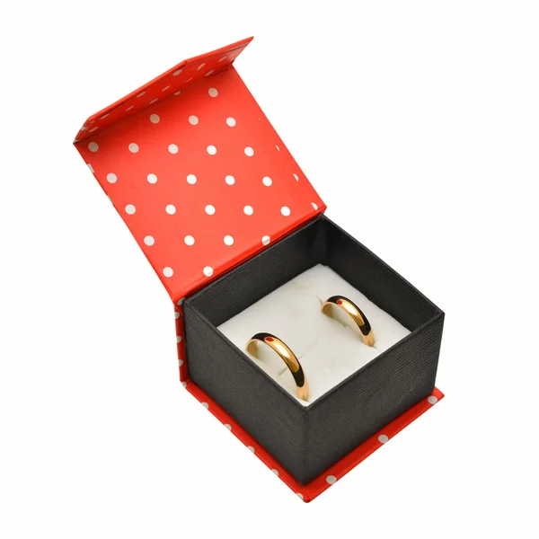 Wedding rings in red box — Stock Photo, Image