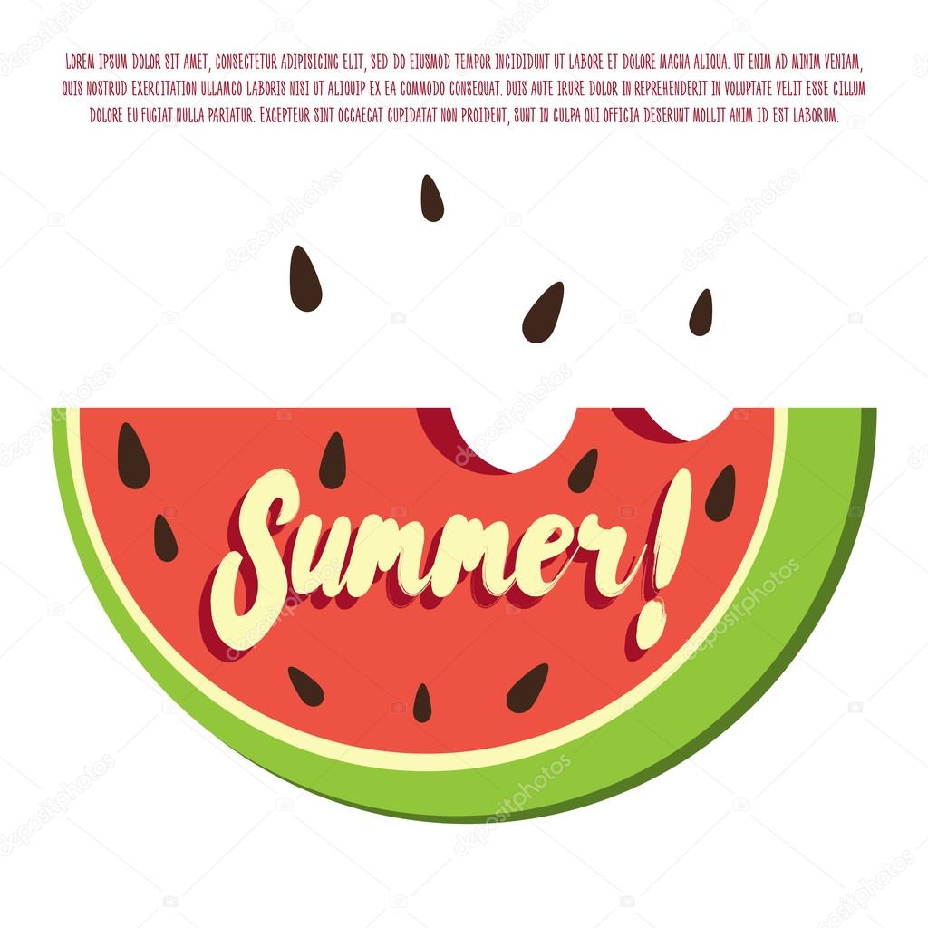 Summer poster with watermelon slice. Vector template for your fresh summer design, good for vegetarian summer banner, fresh market poster, bright summer postcard and others.
