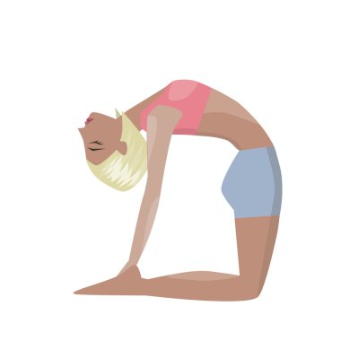 Vektör poster şablonu ile sarışın kız yoga egzersizleri, iyi yoga stüdyosu, yoga sınıfı, yoga merkezi için resimli.