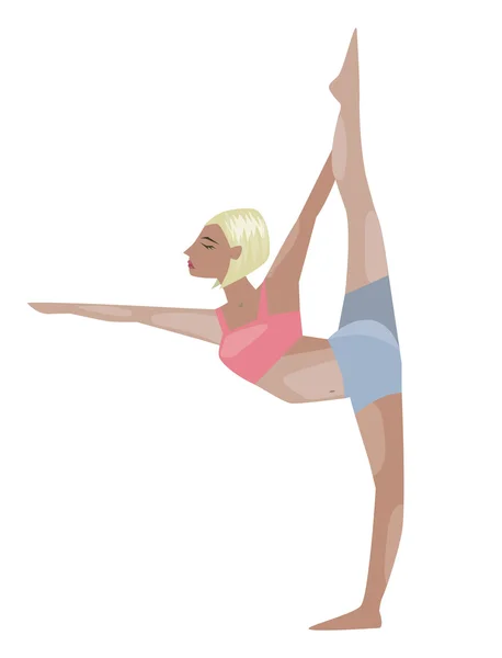 Modèle d'affiche illustré vectoriel avec fille blonde faisant des exercices de yoga, bon pour studio de yoga, cours de yoga, centre de yoga . — Image vectorielle