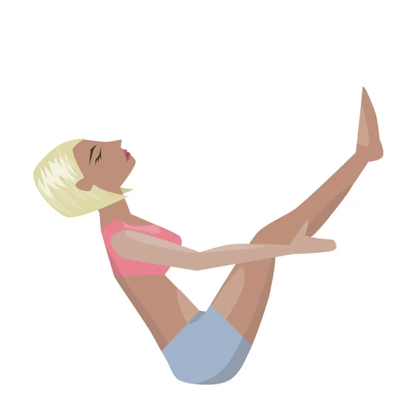 Plantilla de póster ilustrado vectorial con chica rubia haciendo ejercicios de yoga, bueno para estudio de yoga, clase de yoga, centro de yoga . — Vector de stock