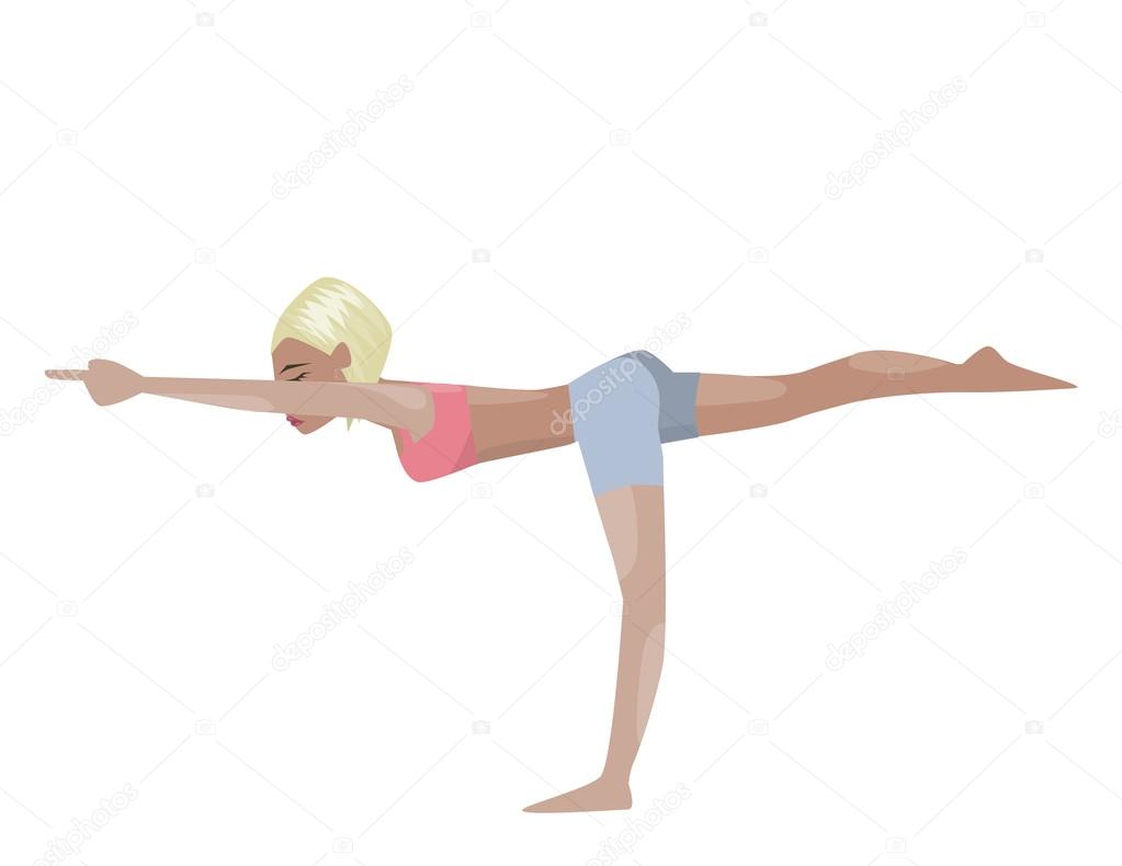 Vector illustrated poster template with blonde girl doing yoga exercises, good for yoga studio, yoga class, yoga center.