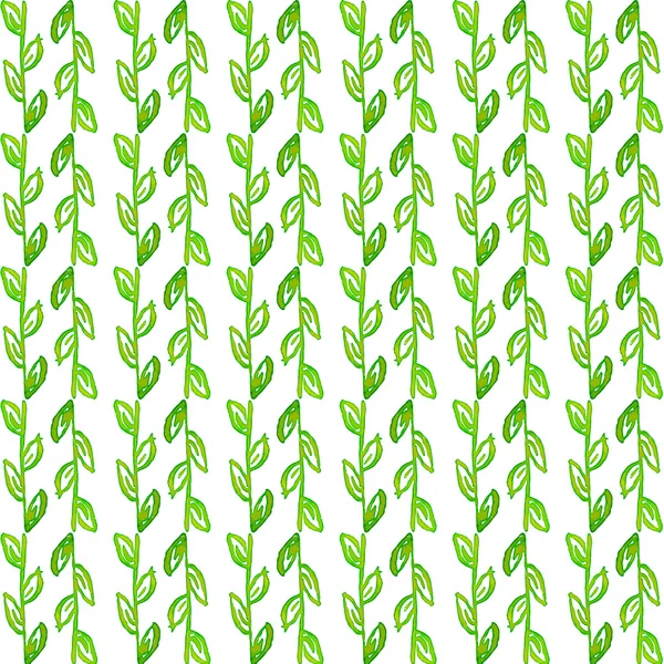 Aquarell nahtloses Muster. einfache Feder handgezeichneten Hintergrund. grüne Blätter und Zweige. eps-Vektor — Stockvektor