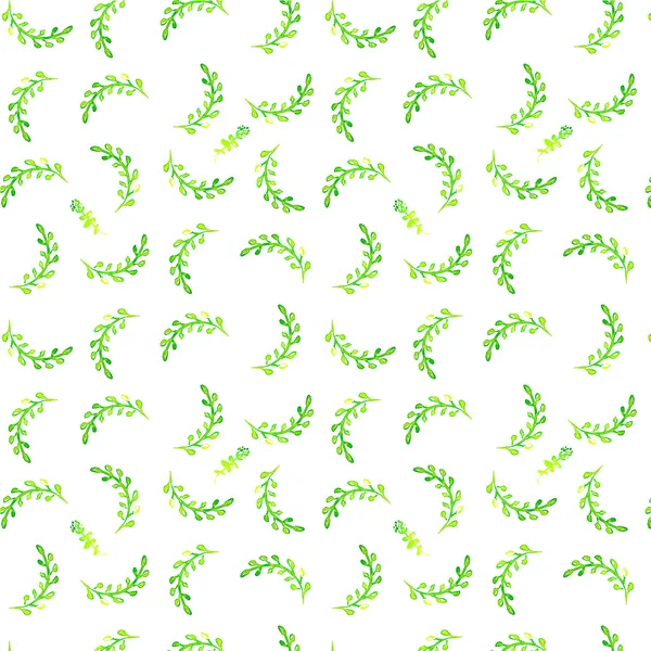 Aquarelle motif sans couture. Ressort simple fond dessiné à la main. Feuilles et branches vertes. Vecteur EPS — Image vectorielle