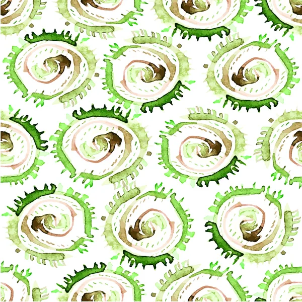 Vector abstracto acuarela remolinos patrón sin costuras. Círculos verdes azulejo fondo — Vector de stock