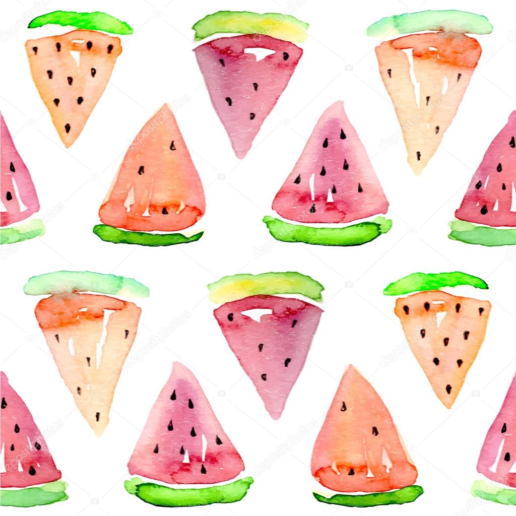 Watercolor seamless watermelon pattern. Vector