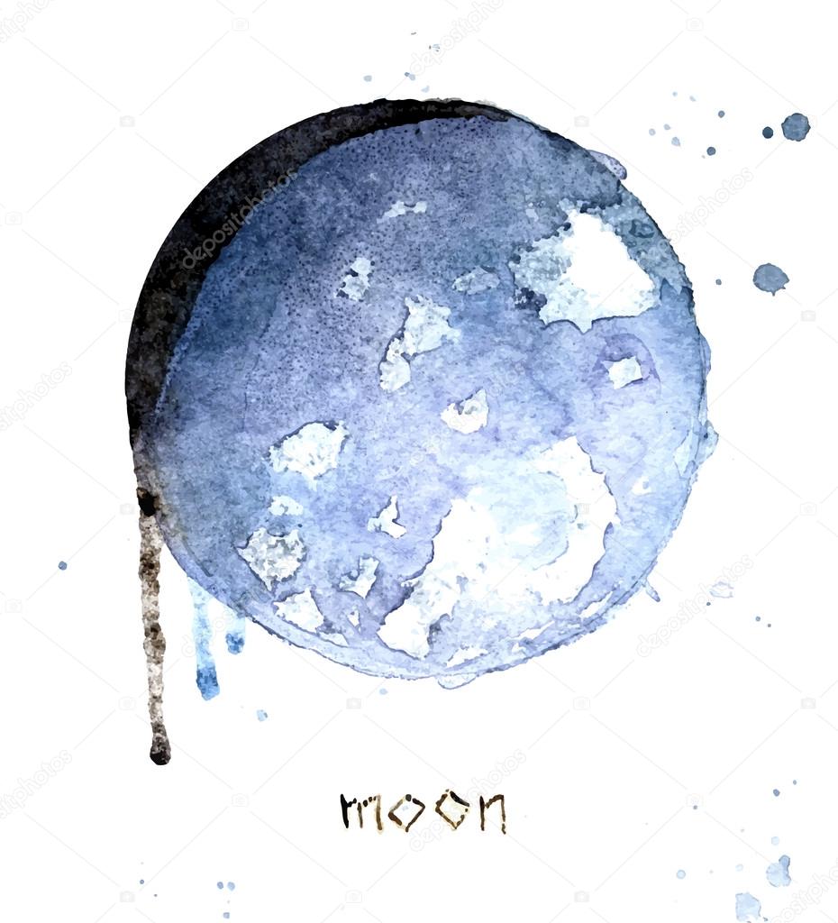 Watercolor moon greeting card. Vector illustrated