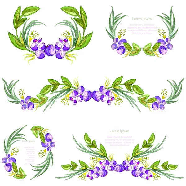 Elementos de diseño floral acuarela. Cepillos, fronteras, corona, guirnalda. Vector — Archivo Imágenes Vectoriales