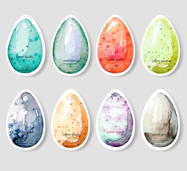 Watercolor Easter holiday cards, tags, banners set. Vector clipart