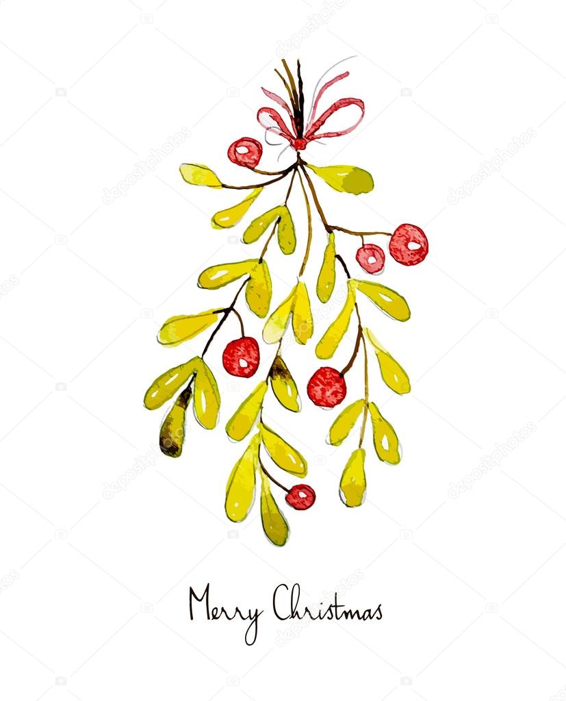 Merry Christmas. Grating card. Holiday post card template. watercolor illustrated. Vector