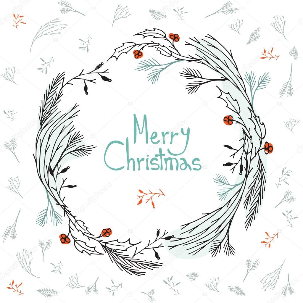 Merry Christmas! Decorative greating card. Simple holiday post card design. Poster themplate. Vector