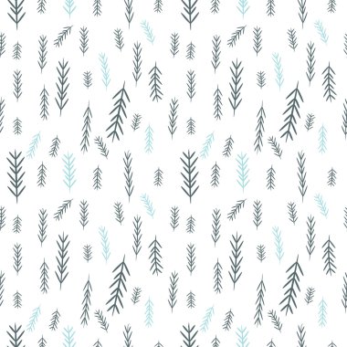 Seamless simple vector graphics pattern. Tile Christmas background with pine-tree. Wrapping paper texture. Merry Christmas!