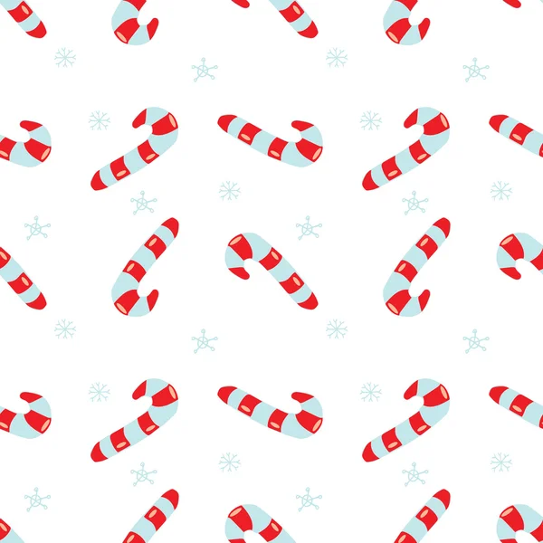 Бесшовная векторная рождественская текстура. Бесшовный фон с красными леденцами и снежинками. Простой узор на фоне традиционных рождественских сияний. Оберточная бумага . — стоковый вектор