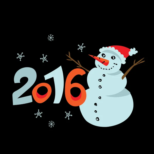 С Новым 2016 годом шаблон плаката. Глупый фон поздравительной открытки. Розовый и синий декоративный праздничный фон. Новогоднее приглашение со счастливым снеговиком. Векторный дизайн — стоковый вектор