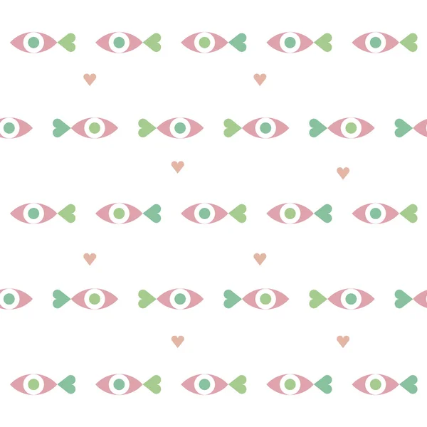 Fond sans couture Saint-Valentin. Modèle de vacances pastel. Carrelage fond d'amour avec les yeux poissons et les cœurs. Vecteur illustré . — Image vectorielle