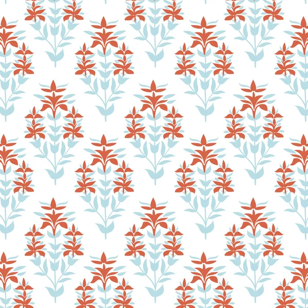 Seamless floral pattern. Blue and red damask flower background. Tile wrapping paper texture. Hand drawn vector illustration — Stock vektor