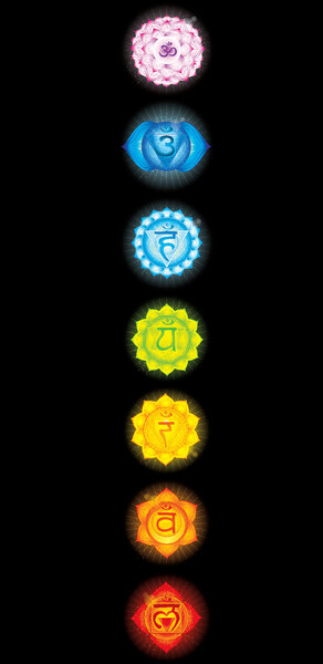 Rhird eye Chakra (Ajna)  Glowing chakra icon . The concept of chakras used in Hinduism, Buddhism and Ayurveda. For design, associated with yoga and India. Vector illustrated