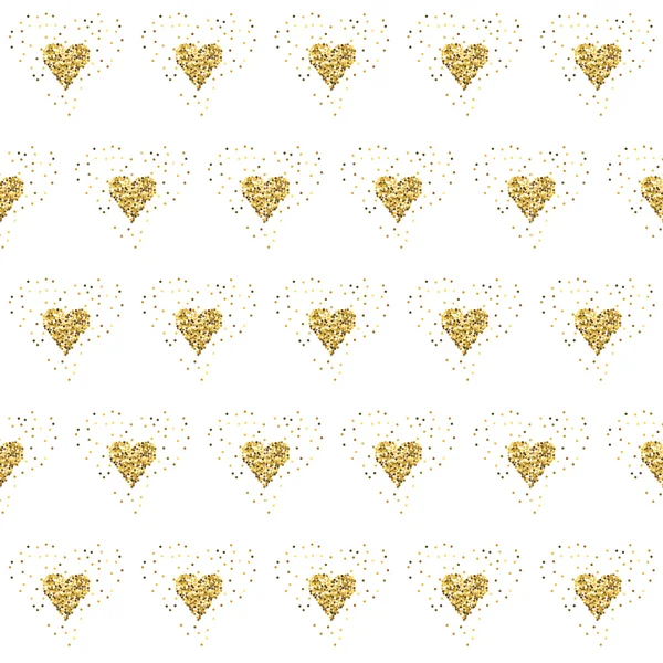 Coeurs dorés brillants sur blanc. Fond abstrait carrelé. Fond brillant tinsel sans fin. Luxe sans couture motif or Saint-Valentin. Texture du papier d'emballage vectoriel — Image vectorielle