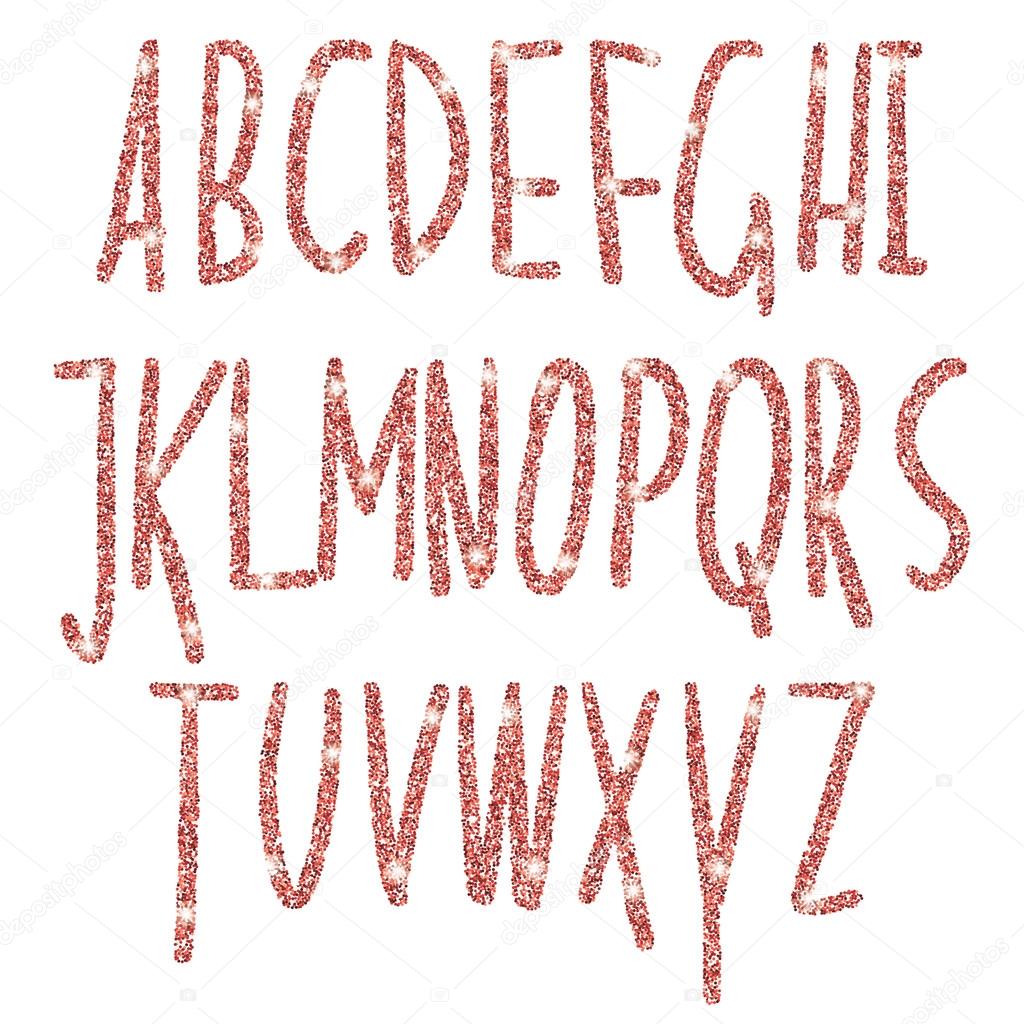 Pink glitter sparkling alphabet. Decorative golden luxury letters . Shiny glam abstract abc.   Goden glitter text good for sale, holiday, voucher, shop, present, gift, header, wedding sparkle design