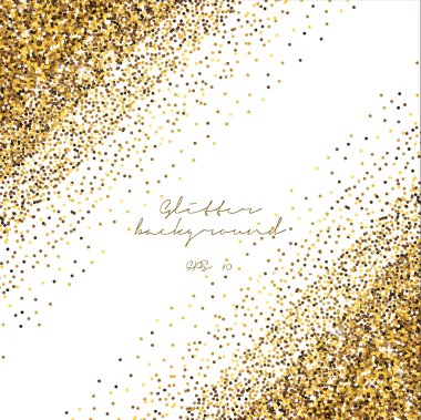 Golden glitter abstract background. Tinsel shiny backdrop. Luxury gold template. Vector clipart