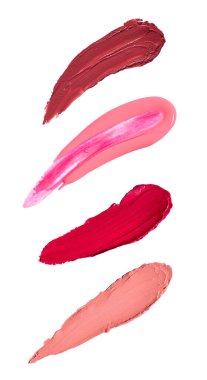 Beyaz arkaplanda ruj veya tırnak cilası darbelerini kapat