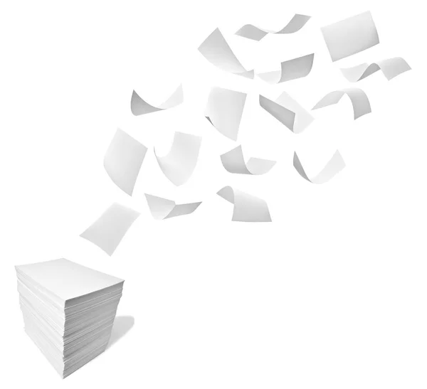 Close Stack Paper Flying Papers White Background — Stock Photo, Image