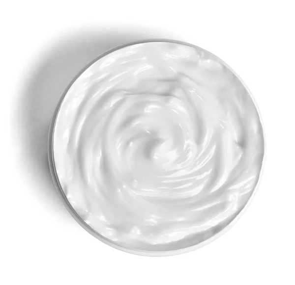 Close Μιας Λευκής Κρέμας Ομορφιάς Ένα Δοχείο Λευκό Φόντο — Φωτογραφία Αρχείου