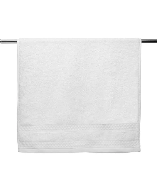 Κοντινό Πλάνο Ενός Λευκού Μπάνιου Πετσετών Λευκό Φόντο — Φωτογραφία Αρχείου