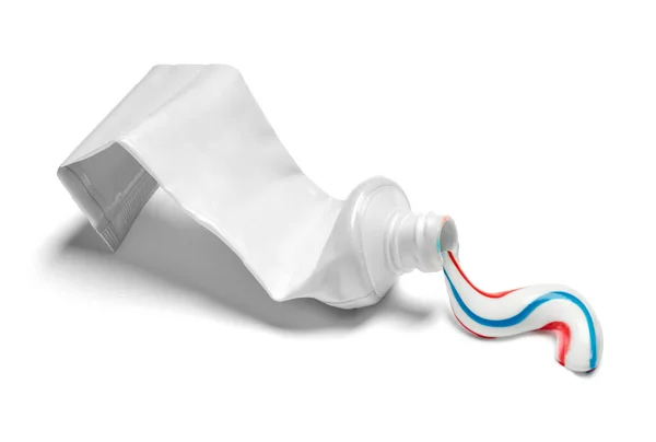 Gros Plan Tube Dentifrice Vide Usagé Sur Fond Blanc — Photo