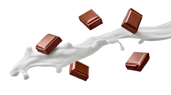 Close Van Een Chocoladestuk Melk Witte Achtergrond — Stockfoto