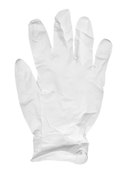 Close Van Witte Latex Beschermende Handschoenen Witte Achtergrond — Stockfoto