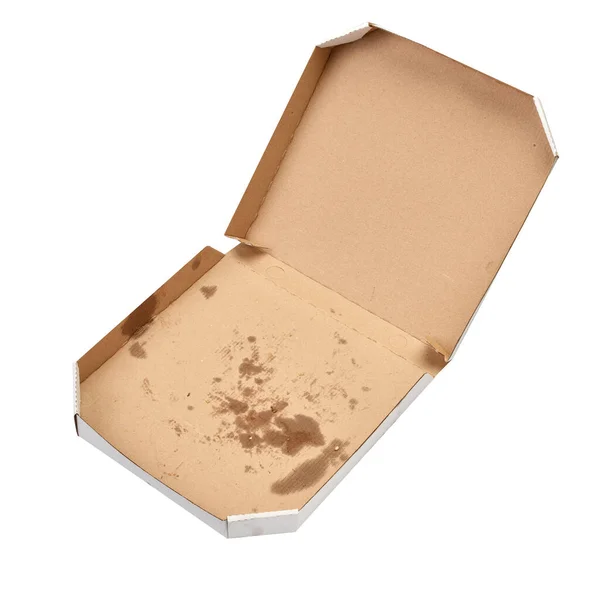 Zblízka Pizzy Krabici Bílém Pozadí — Stock fotografie