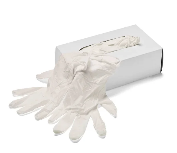 Close Box White Latex Protective Gloves White Background — Stock Photo, Image