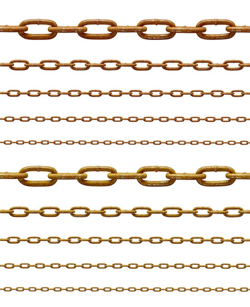 collection of various chain on white background. each on is shot separately