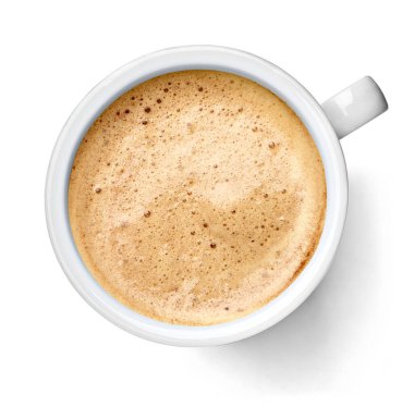 Beyaz arkaplanda bir kahve fincanını kapat