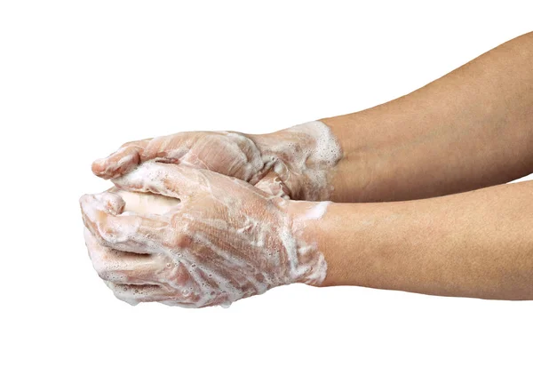Close Hand Washing Soap White Background — Stock Photo, Image