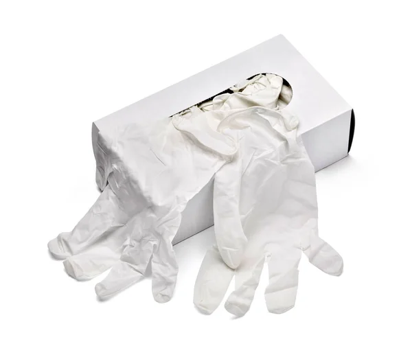 Close Box White Latex Protective Gloves White Background — Stock Photo, Image