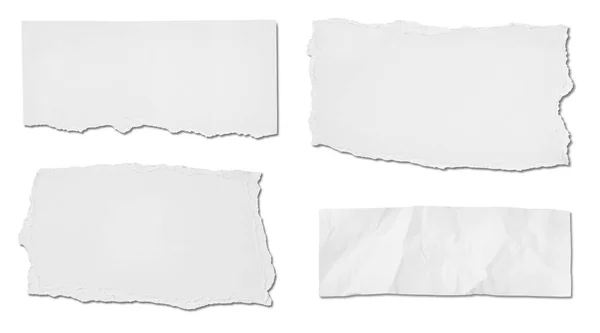 Beyaz Zemin Üzerinde Beyaz Yırtık Kağıt Parçaları Koleksiyonu Her Biri — Stok fotoğraf