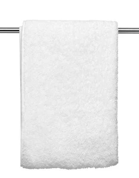 Nahaufnahme Eines Badezimmers Mit Weißem Handtuch Auf Weißem Hintergrund — Stockfoto