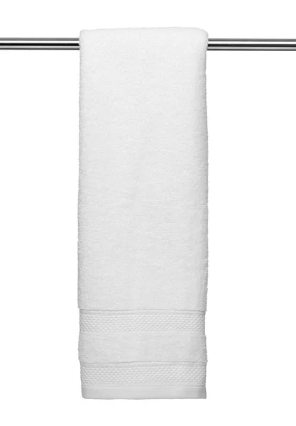 Κοντινό Πλάνο Ενός Λευκού Μπάνιου Πετσετών Λευκό Φόντο — Φωτογραφία Αρχείου