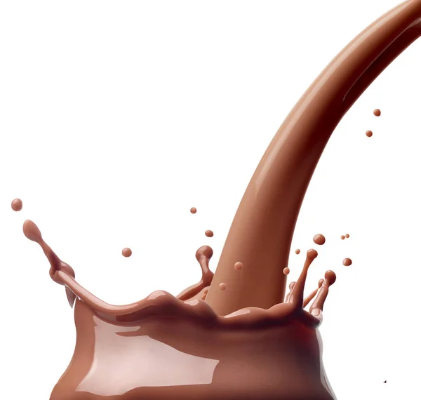 Gros Plan Une Éclaboussure Chocolat Lait Sur Fond Blanc — Photo