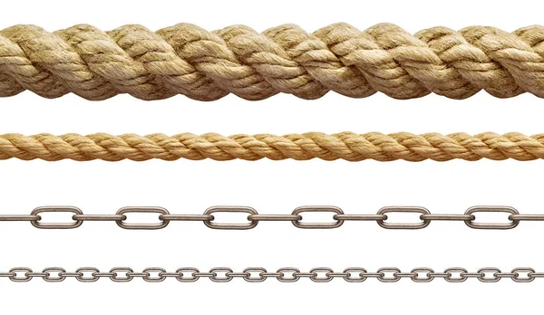 Sammlung Verschiedener Seile Und Ketten Auf Weißem Hintergrund Jeder Wird — Stockfoto