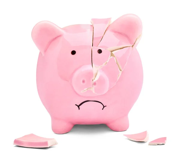 Coin finance saving money piggybank business investment banking piggy bank pig broken poverty recession — Stock Photo, Image